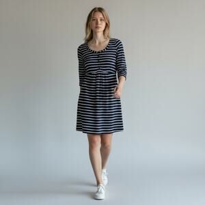 Boden Striped Tie-Back Mini Dress Blue White 6 Long Sleeves Nautical Coastal